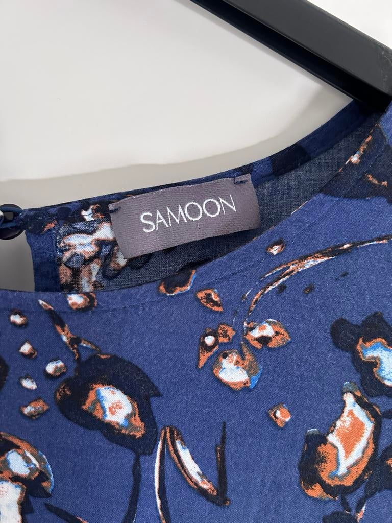 Samoon Luchtige paarsblauwe blouse met bloemenprint, Kleding | Dames, Ophalen of Verzenden, Gedragen, Maat 42/44 (L), Paars