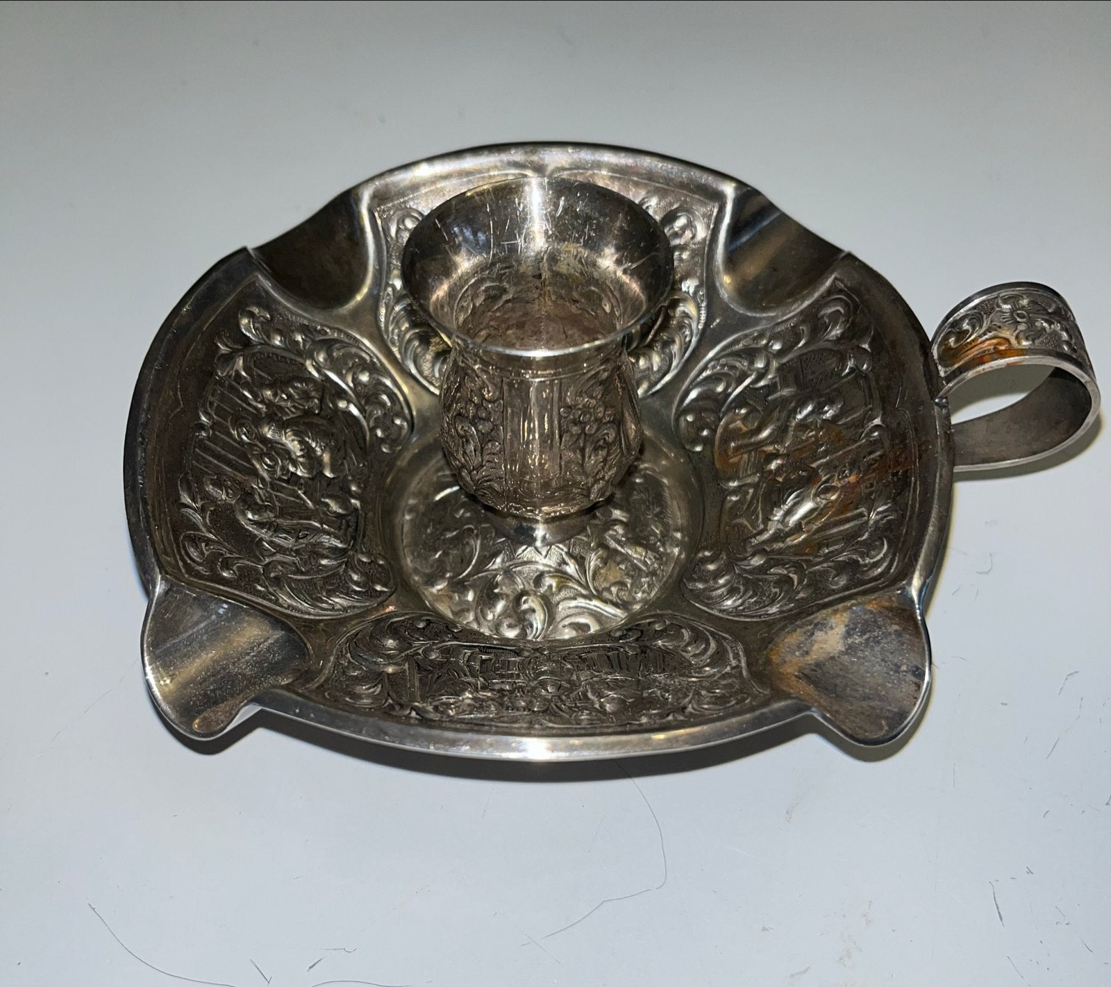 Antieke verzilverde blaker/asbak, Antiek en Kunst, Ophalen of Verzenden