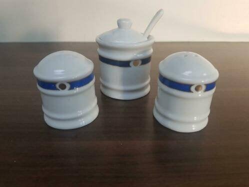 Franse DESHOULIERES wit en blauw Limoges kruiderij set, Huis en Inrichting, Keuken | Servies, Overige merken, Overige typen, Nieuw