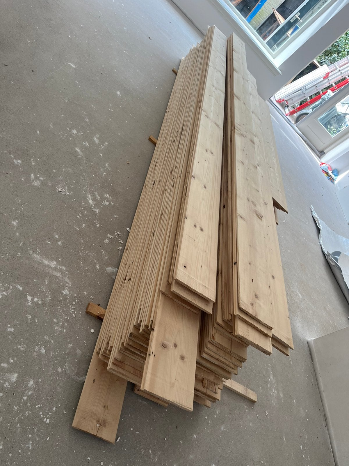 90m2 Oud vuren vloer met een half-houtse verbinding, Ophalen, 10 m² of meer, 10 tot 30 cm, Hout