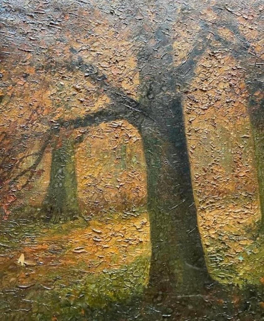 Olieverfschilderij Herfstbos met Water, Antiek en Kunst, Kunst | Schilderijen | Klassiek, Ophalen of Verzenden