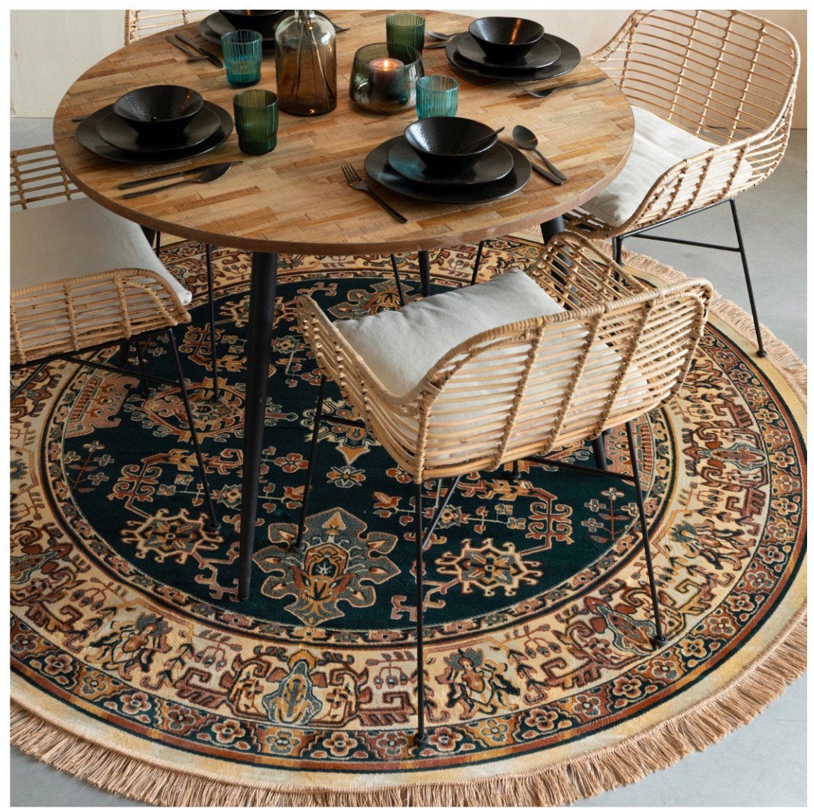 Vloerkleed rond 200 cm Housecraft Living, Ophalen, Blauw, Rond, 200 cm of meer