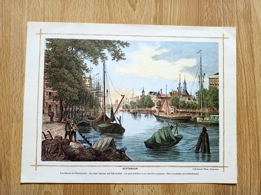 prent - Rotterdam Leuvehaven en Zeevismarkt, Verzamelen, Foto's en Prenten, Ophalen, 1980 tot heden, Zo goed als nieuw, Prent