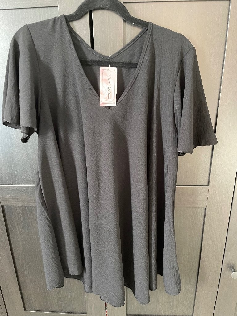 Zwarte losvallende blouse, Made in Italy, Zwart, Maat 42/44 (L), Nieuw