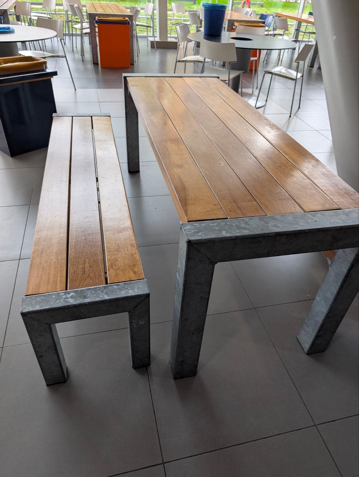 Robuuste picknicktafel - Hout en metaal, Overige houtsoorten, Gebruikt, 150 tot 200 cm, Industrieel, Robuust