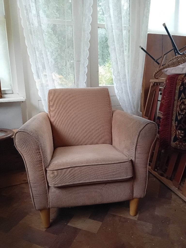 Fauteuil beige ribstof, Huis en Inrichting, Ophalen, Gebruikt, 75 tot 100 cm, Stof