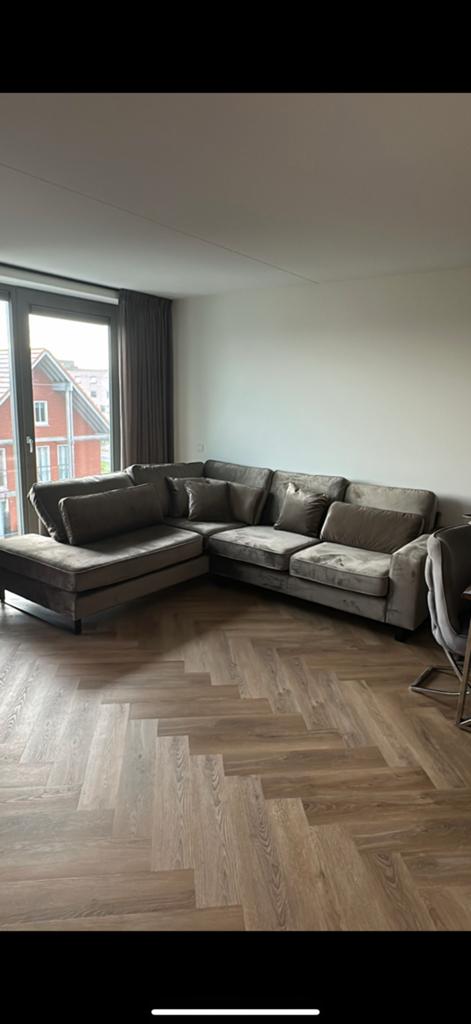 Luxe velvet hoekbank Taupe 290 X 242 Bieden!!!, Huis en Inrichting, Ophalen, Zo goed als nieuw, Stof