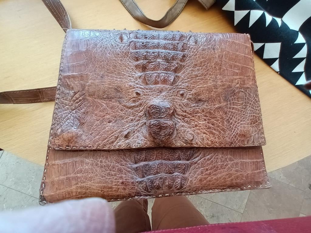 Handgenaaide tas van krokodillenleer - Nieuwstaat, Ophalen of Verzenden