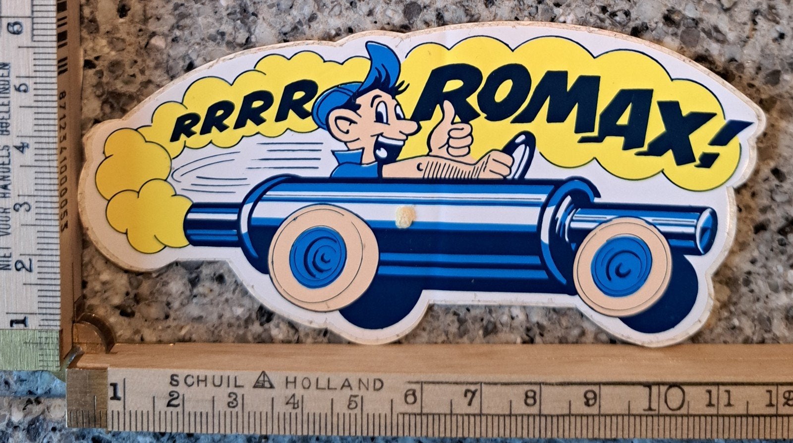 Vintage sticker Rrrrr Romax uitlaten strip autosticker logo, Ophalen of Verzenden, Zo goed als nieuw, Auto of Motor