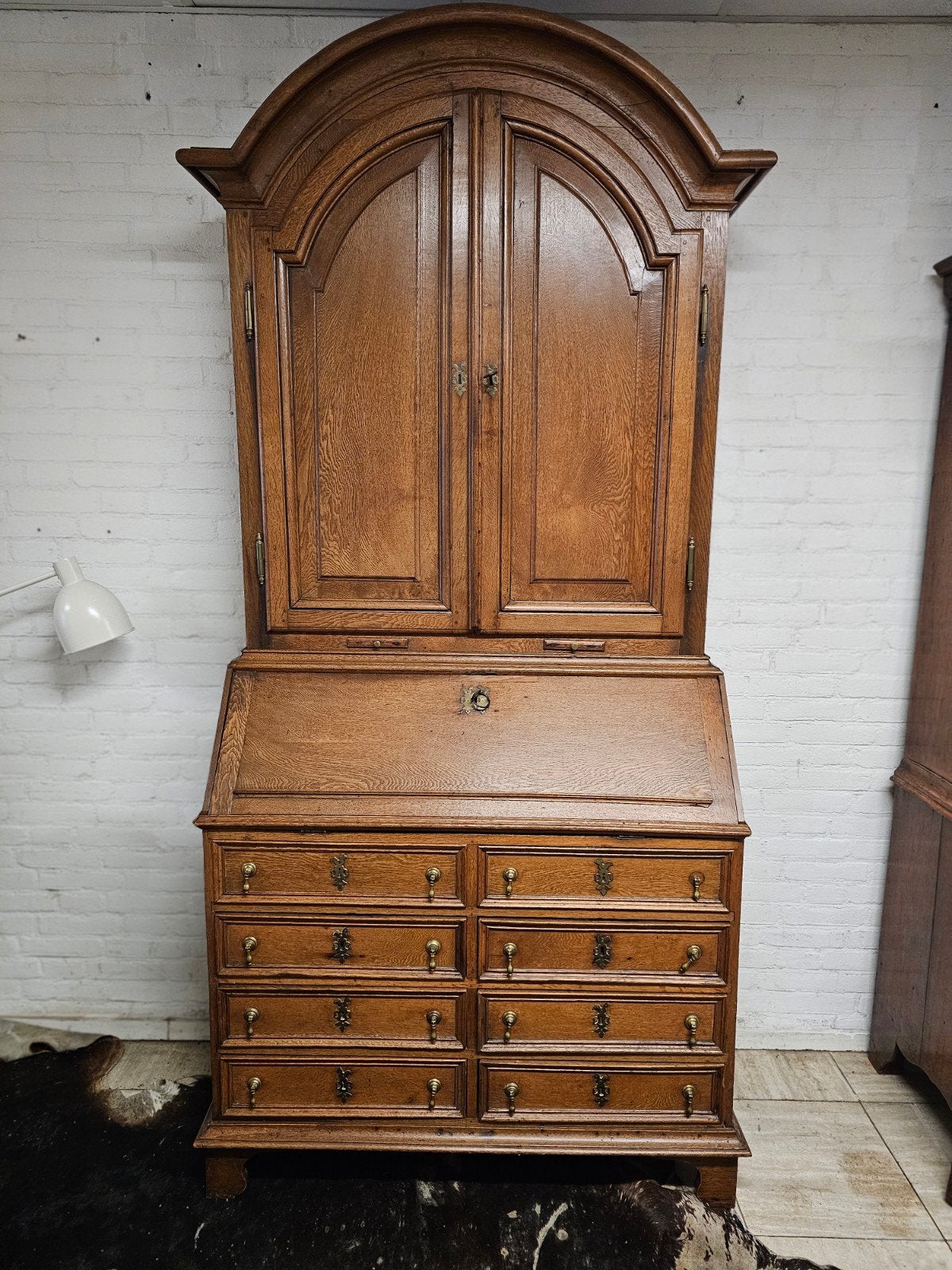 Antieke massief eiken secretaire met opbouw, Ophalen of Verzenden