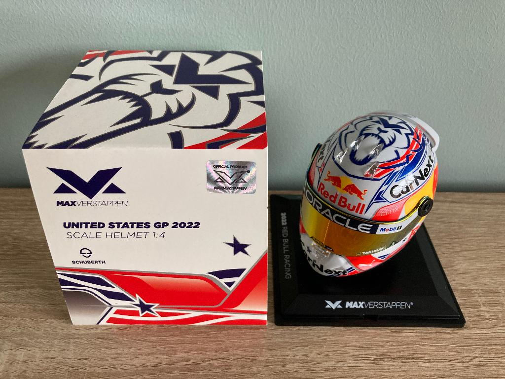 ✅ Max Verstappen 1:4 helm United States GP 2022 Red Bull, Ophalen of Verzenden, Nieuw, Formule 1