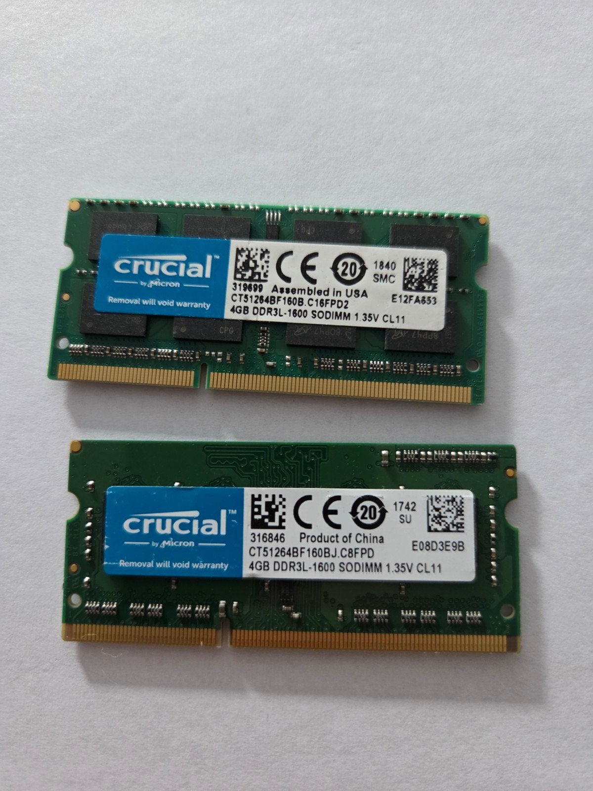 2x 4GB Crucial DDR3L-1600 SODIMM RAM (8GB totaal), Computers en Software, RAM geheugen, Ophalen of Verzenden
