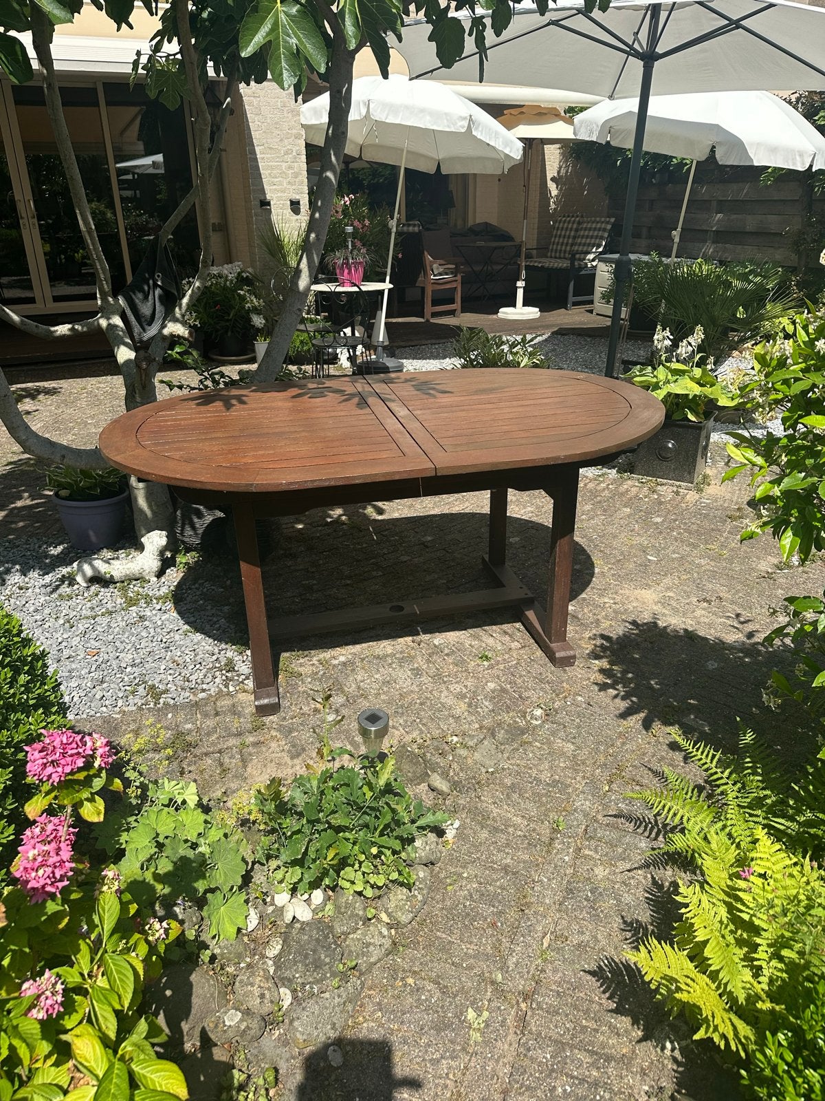 Uitschuifbare ovale tuintafel van hout, Ophalen, Gebruikt, Ovaal, Hout