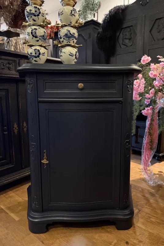 Vintage halkastje klassiek klein kastje oude kast blauw VdlM, Huis en Inrichting, Kasten | Ladekasten, Ophalen, 1 of 2 laden, 50 tot 100 cm