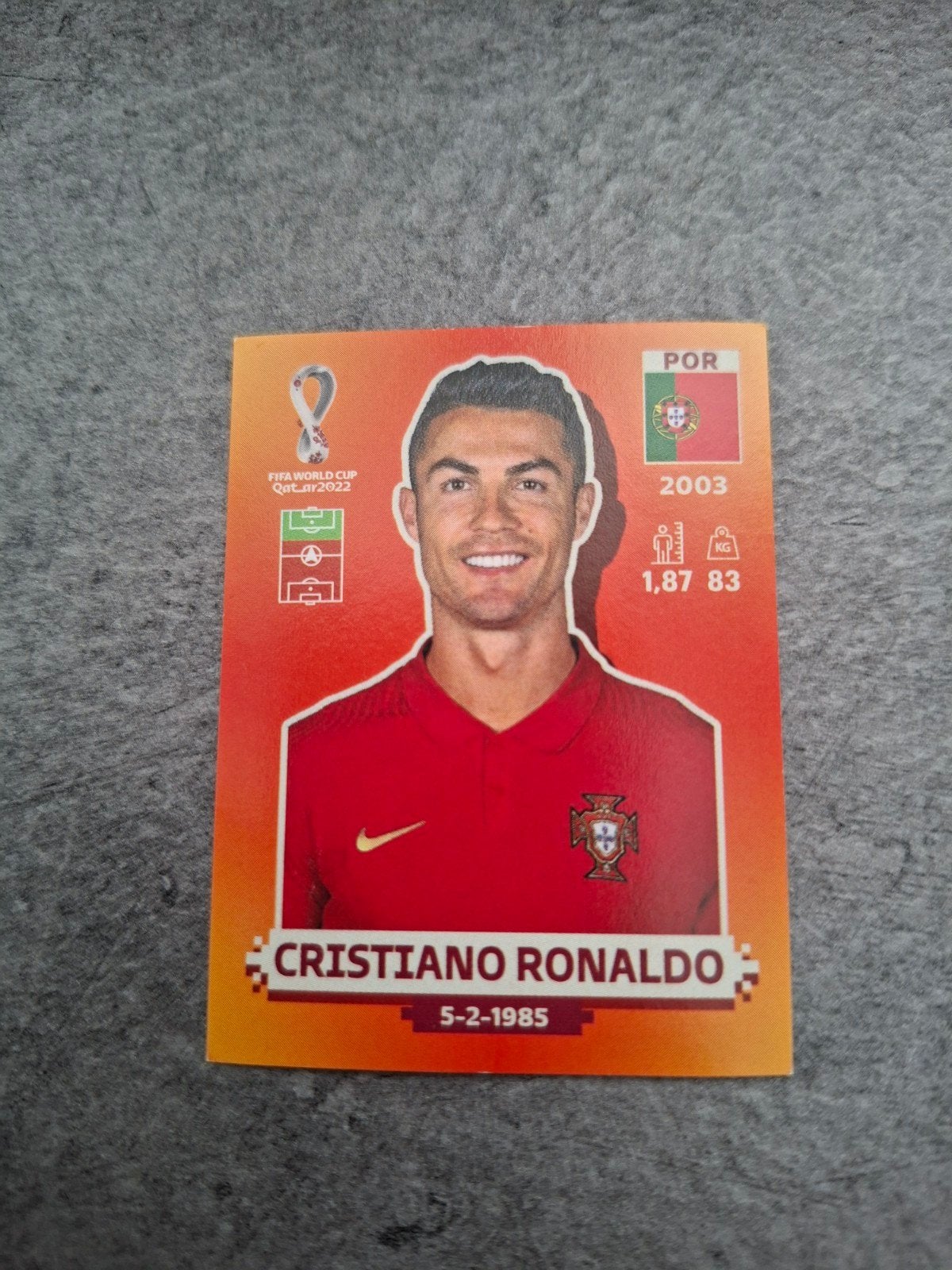 Panini sticker WK 2022 Qatar. Cristiano Ronaldo Portugal., Verzenden, Zo goed als nieuw, Sticker