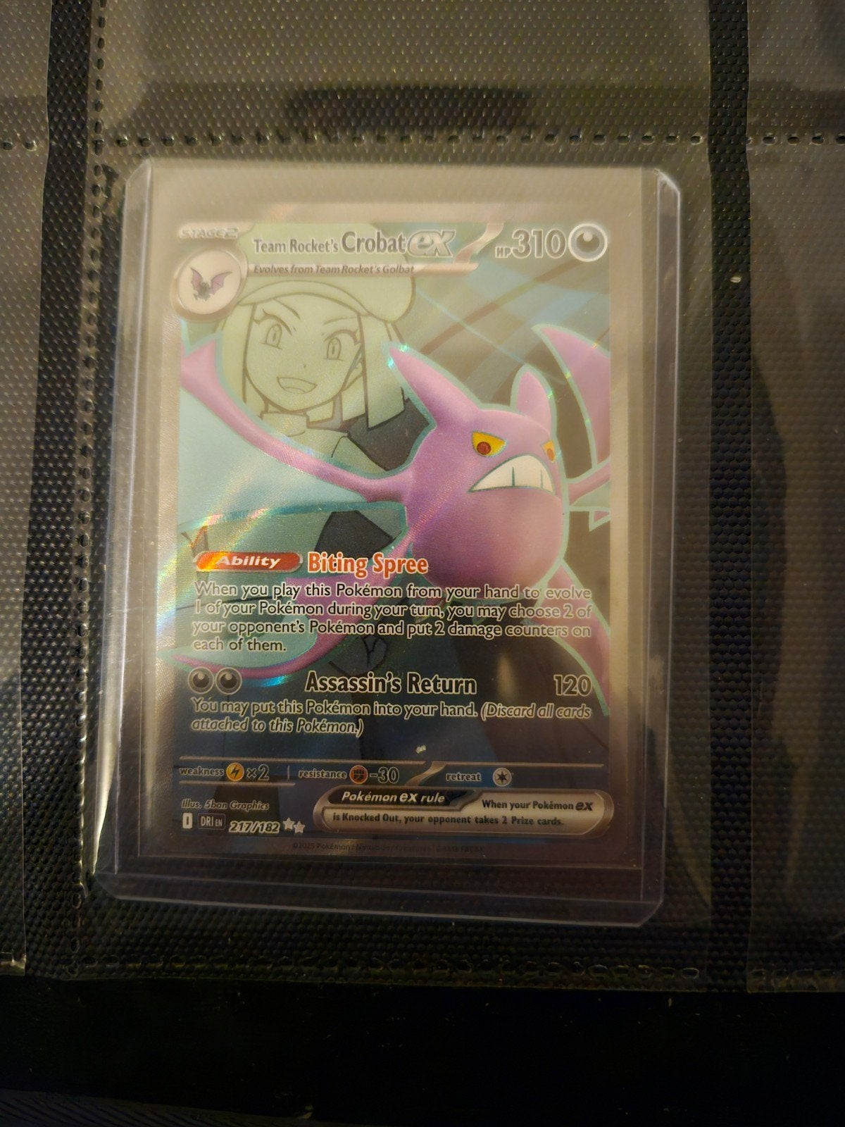 Pokemon Team Rocket's Crobat ex 217/182 Destined Rivals, Ophalen of Verzenden, Zo goed als nieuw, Losse kaart, Foil