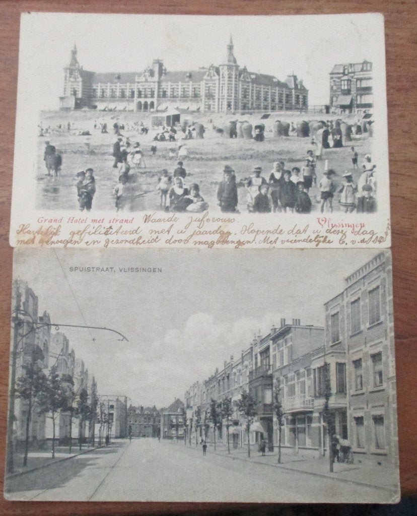 Twee Ansichtkaarten Vlissingen Spuistraat Grand Hotel, Ophalen of Verzenden, Voor 1920, Gelopen, Zeeland