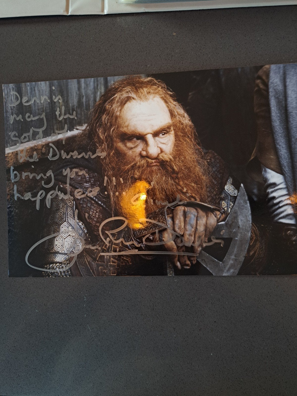 Gesigneerde foto van Gimli uit Lord of the Rings, Ophalen of Verzenden, Zo goed als nieuw, Foto of Kaart