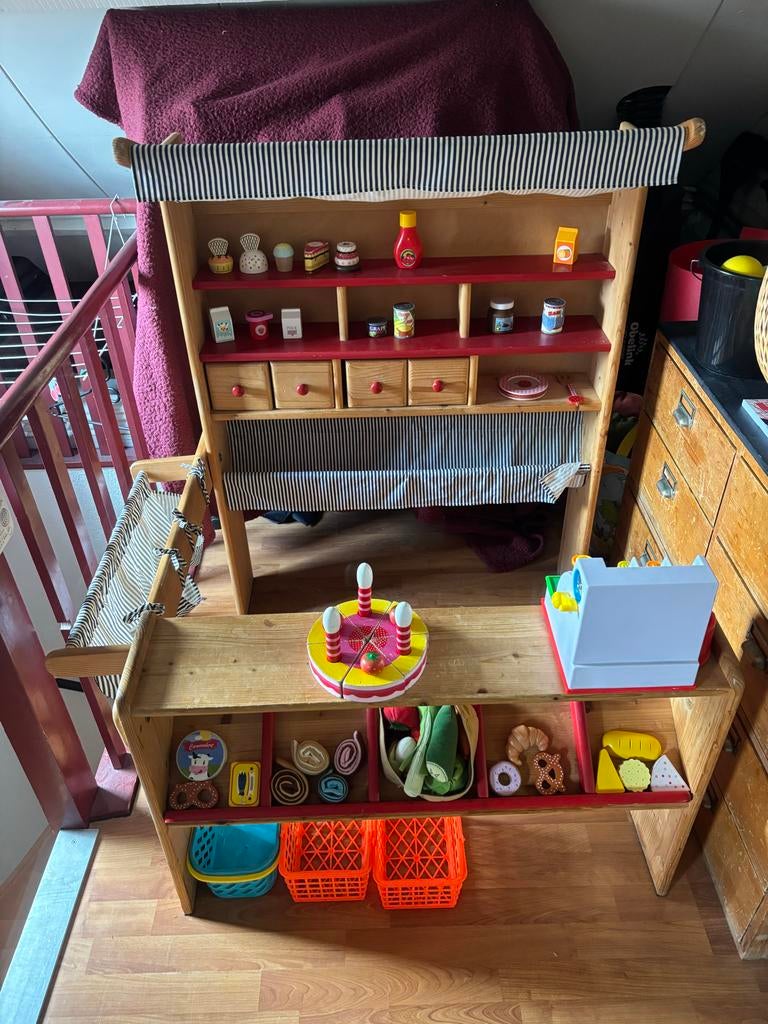 Houten Speelgoedwinkel met Accessoires, Ophalen, Gebruikt, Poppenhuis