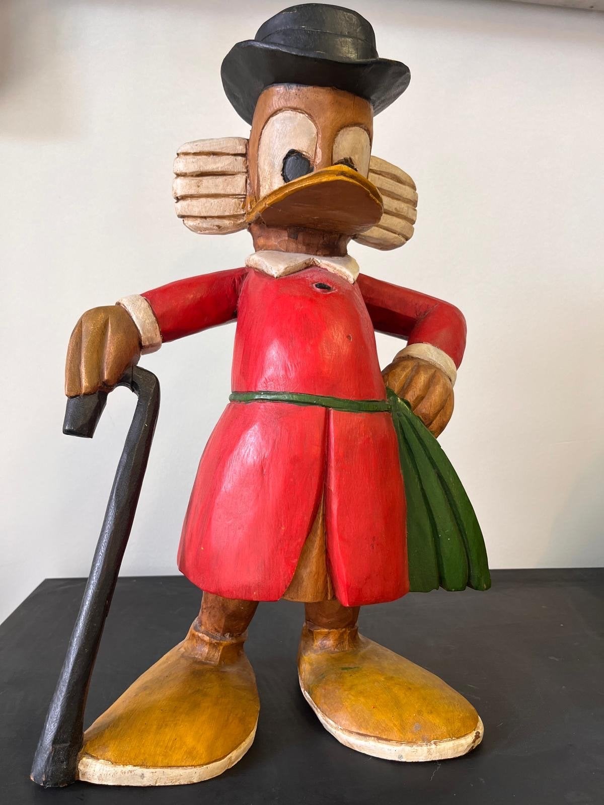 Houten beeld Dagobert Duck - Handgesneden en geschilderd, Ophalen, Gebruikt