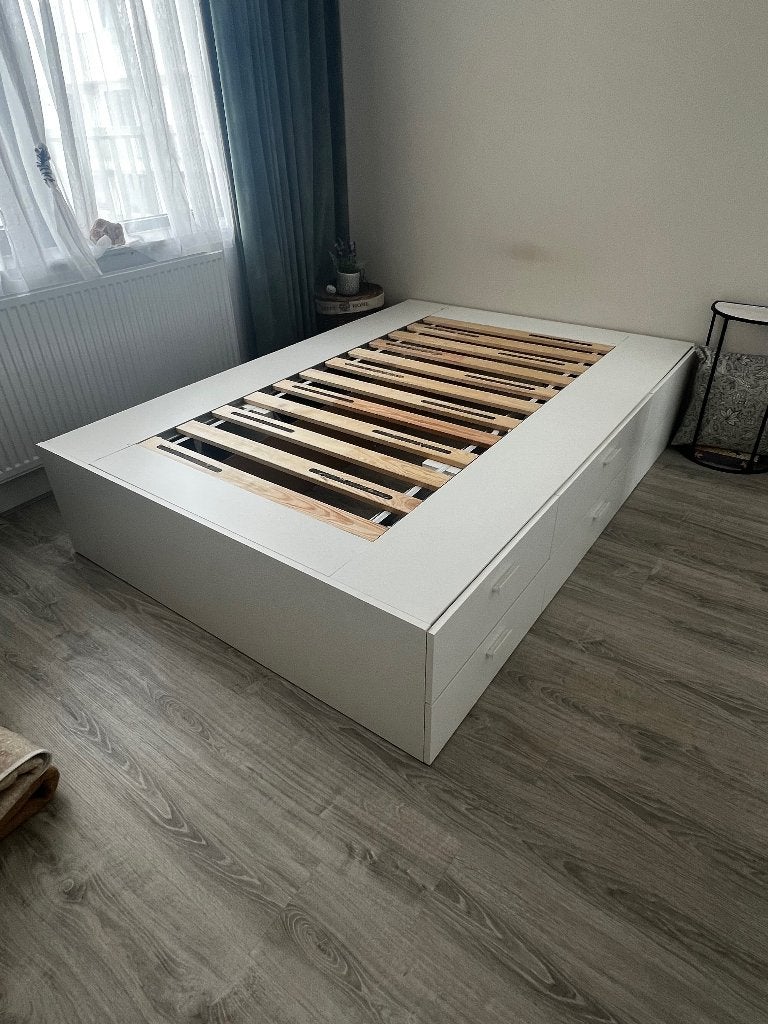 PLATSA IKEA bed 140cm (en matras), Ophalen, Gebruikt, Wit, Tweepersoons