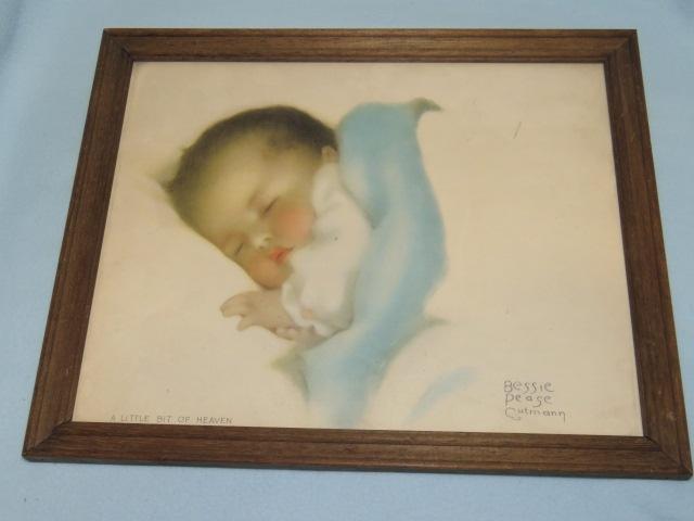 Vintage ingelijste afbeelding Bit of heaven van Bessie Peage, Ophalen of Verzenden
