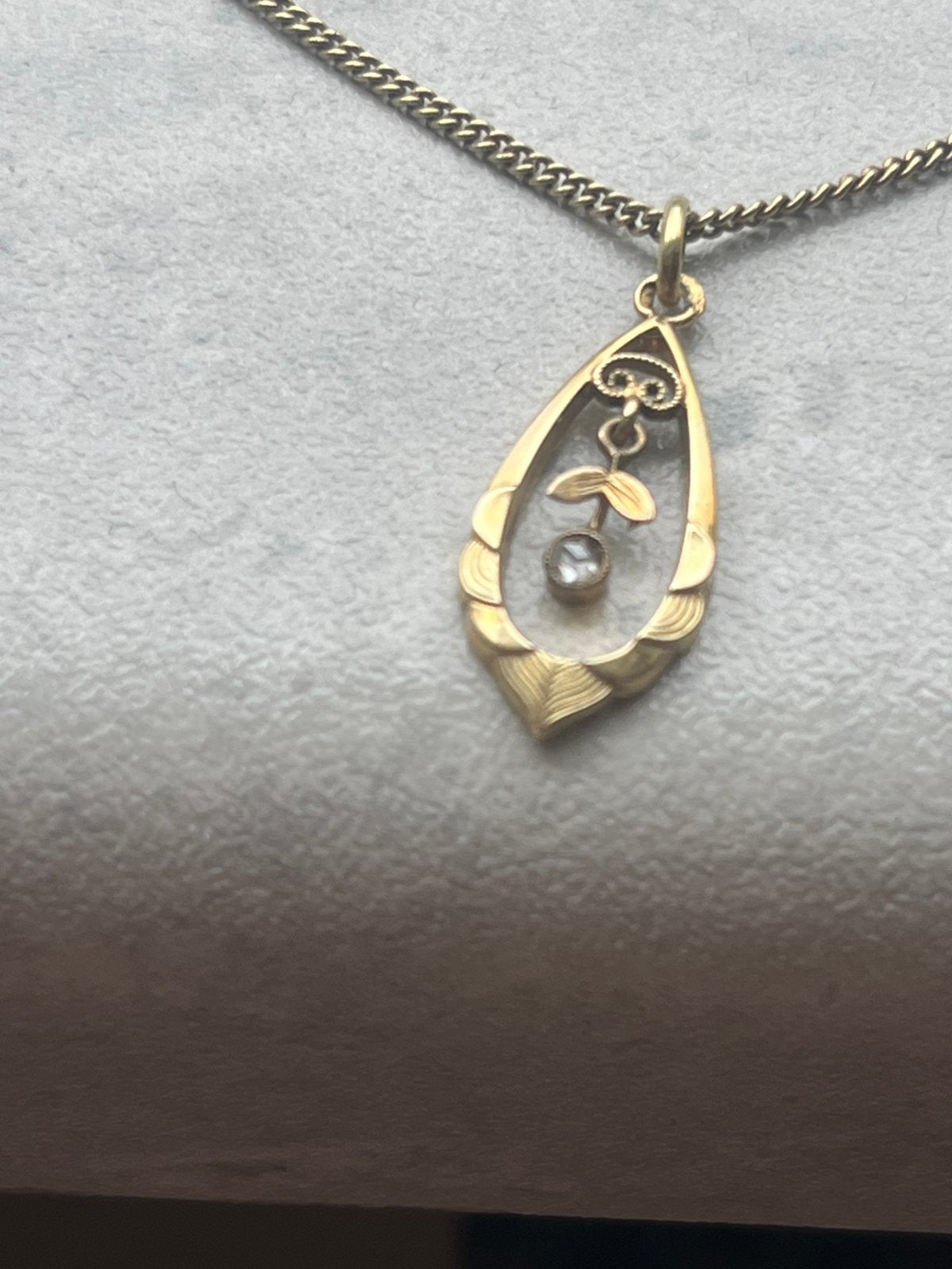 Antieke gouden ketting met Diamant – Art Nouveau (ca. 1900), Antiek en Kunst, Antiek | Goud en Zilver, Ophalen, Goud