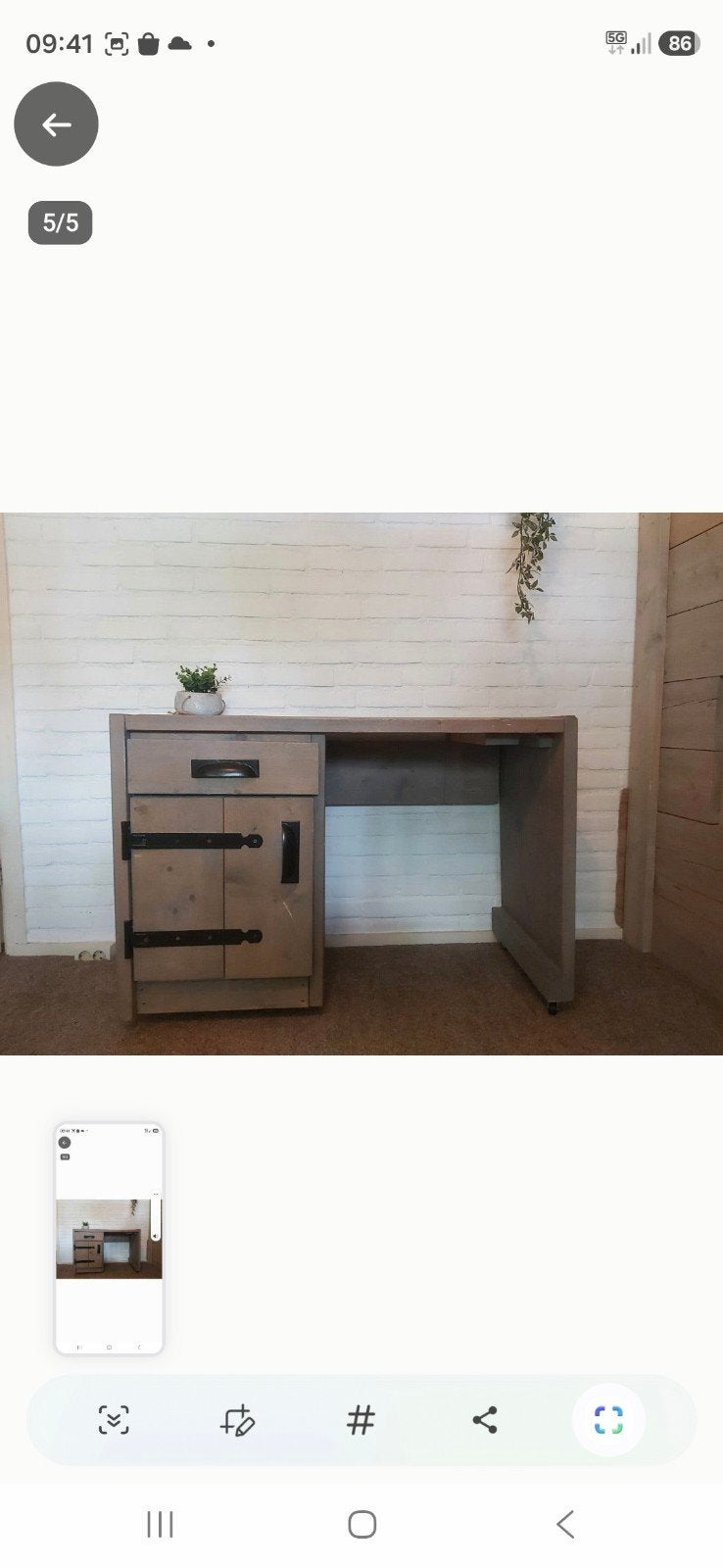 steigerhouten bureau, Huis en Inrichting, Gebruikt, Hout, Met wielen, Ophalen of Verzenden