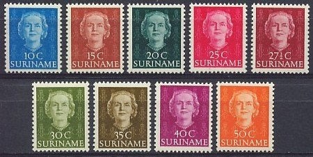 Suriname NVPH nr 285/93 postfris Koningin Juliana 1951, Ophalen of Verzenden, Postfris