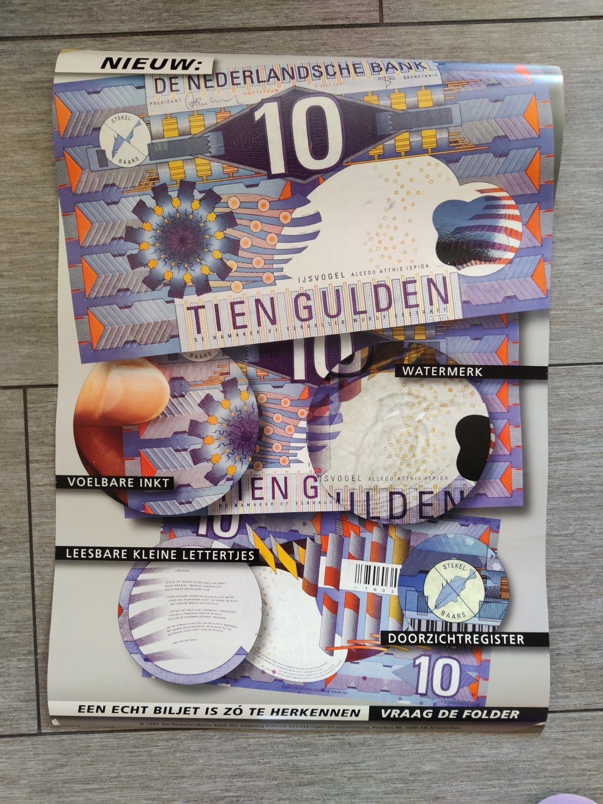 Voorlichtingsposter nieuw 10 guldenbiljet (1997), Postzegels en Munten, Ophalen