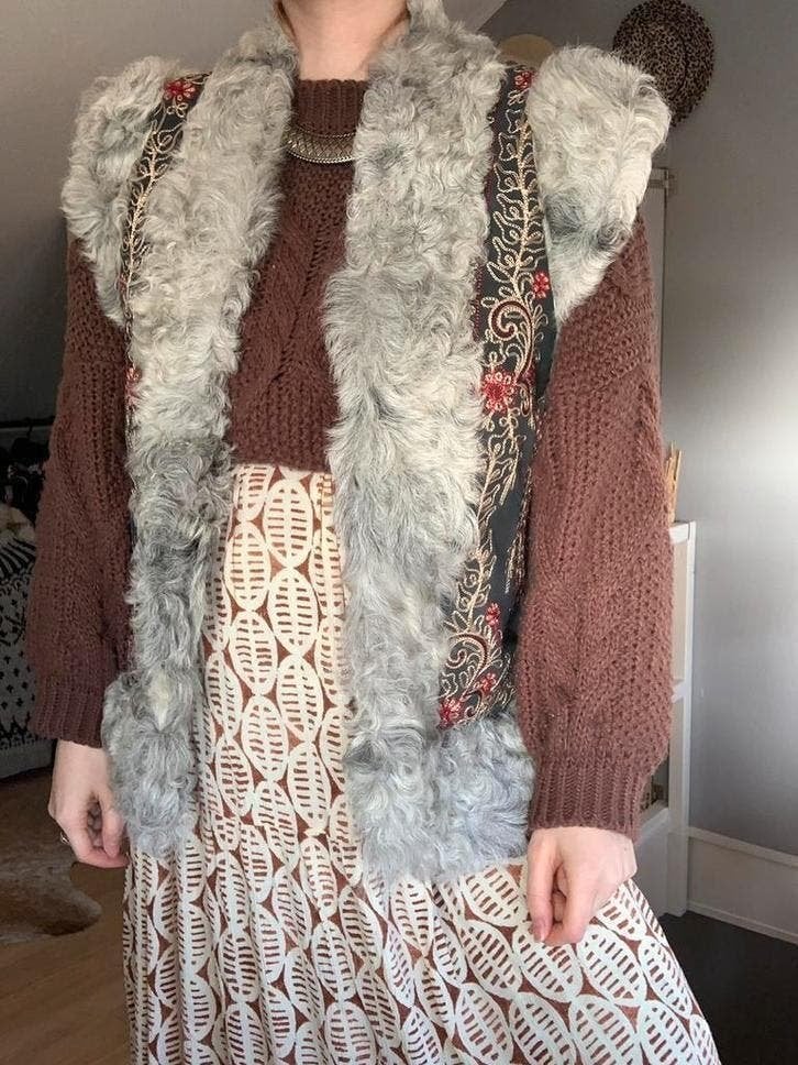 Vintage afghaanse lammy coat M bohemian gilet embroidery, Kleding | Dames, Maat 38/40 (M), -, -, Ophalen of Verzenden
