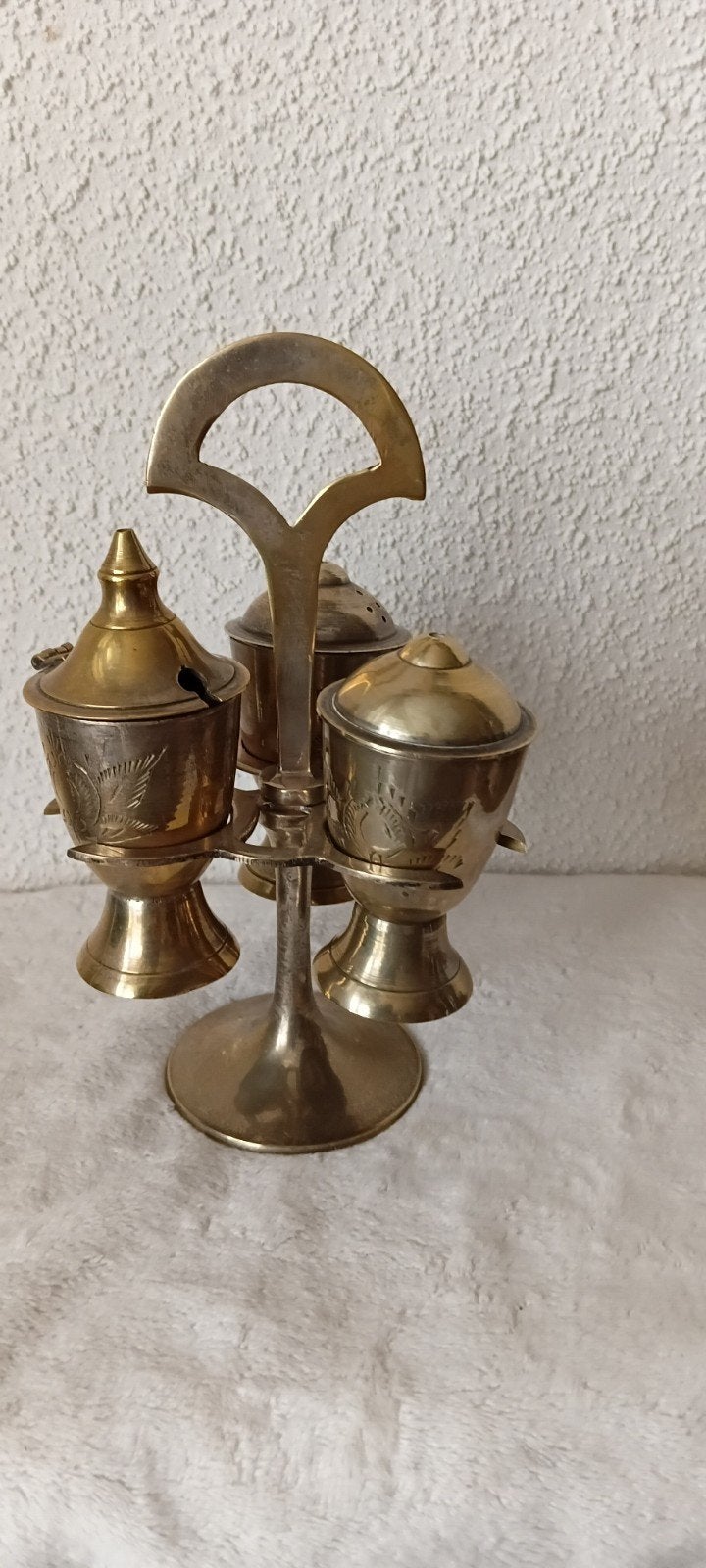 Vintage peper, zout en mosterd setje in houder, Ophalen of Verzenden
