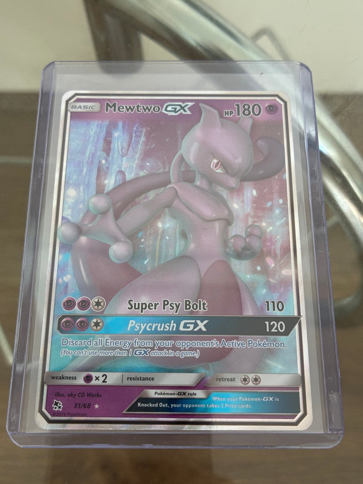 Mewtwo GX Pokémon kaart - Super Psy Bolt - 31/68, Ophalen, Zo goed als nieuw, Losse kaart, Foil