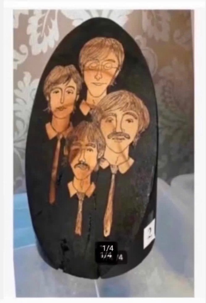 4 x Beatles afdruk op hout hand painted bv. Boekensteun, Antiek en Kunst, Ophalen of Verzenden
