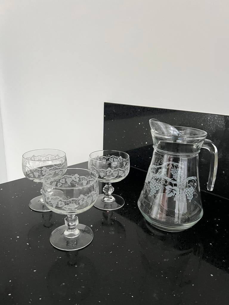 Vintage Luminarc Sarment Champagne/Cocktail  en glazen karaf, Antiek en Kunst, Antiek | Glas en Kristal, Ophalen of Verzenden
