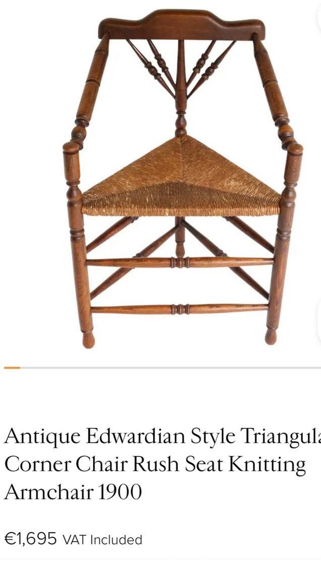 Antieke Edwardiaanse hoekstoel met biezen zitting, Ophalen