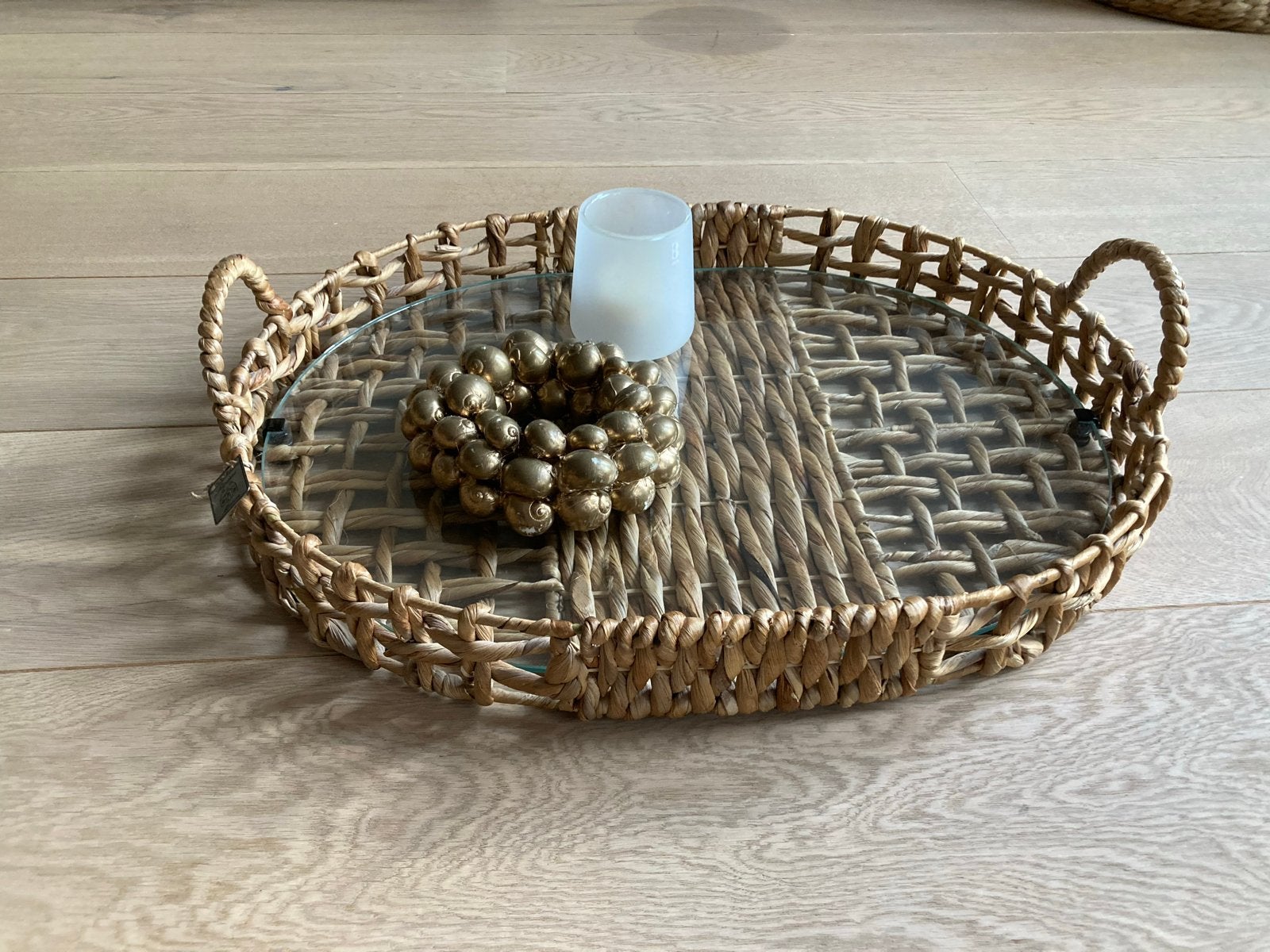 Riviera Maison Dienblad Ovaal Waterhyacint met Glasplaat, Ophalen, Gevlochten, Zo goed als nieuw, Dienblad