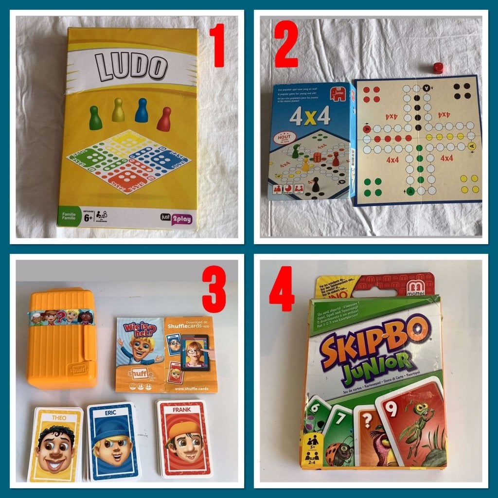 4.stuk: kinderspel skipbo Junior, Ludo, 4 x 4 spel Wie is he, Hobby en Vrije tijd, Gezelschapsspellen | Kaartspellen, Ophalen of Verzenden