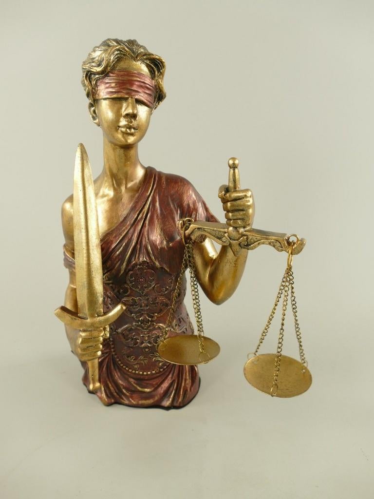 Justitia Beeld Polystone Goud Koper Brons H.33cm, Ophalen of Verzenden, Nieuw