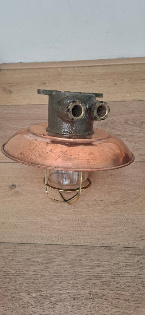 Set van 2 Vintage Koperen Scheepslampen Kooilamp Ex US Army, Amerika, Overige typen, Onbekend, Ophalen of Verzenden