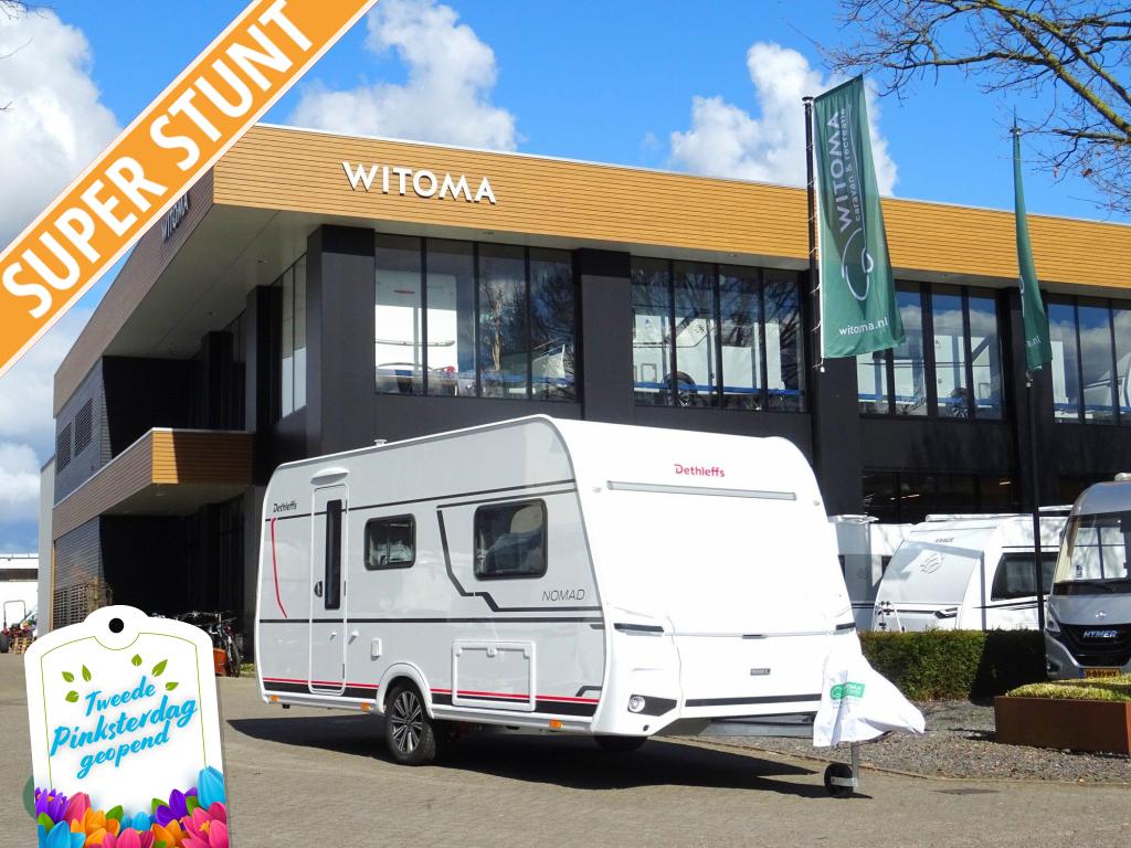Dethleffs Nomad 460 EL 2de pinksterdag open huis, Caravans en Kamperen, Caravans, Standaardzit, Schokbreker, Bedrijf, Overige typen
