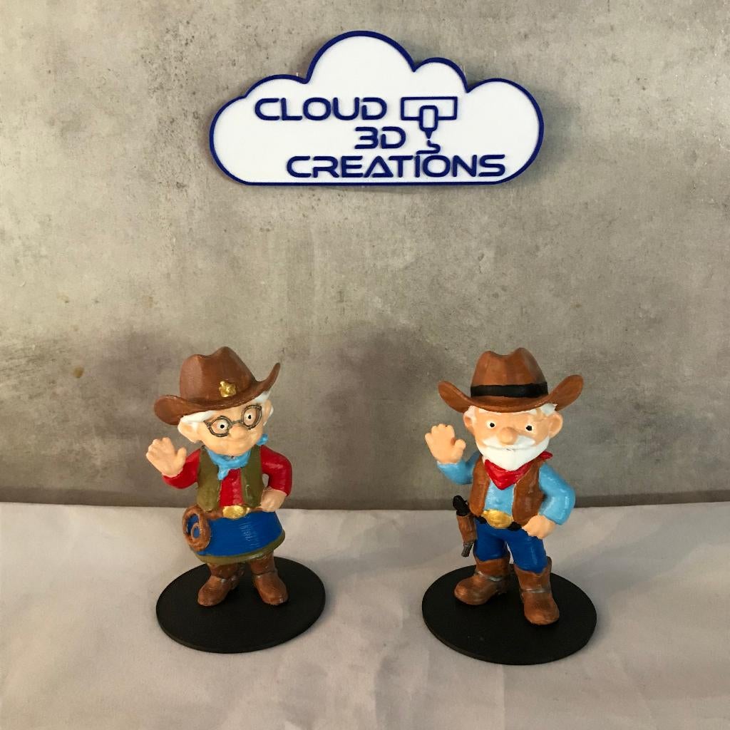 Opa & Oma Cowboy – 10 cm – Handgeschilderd & 3D‑geprint, Verzamelen, Beelden en Beeldjes, Nieuw, Mens, Ophalen of Verzenden