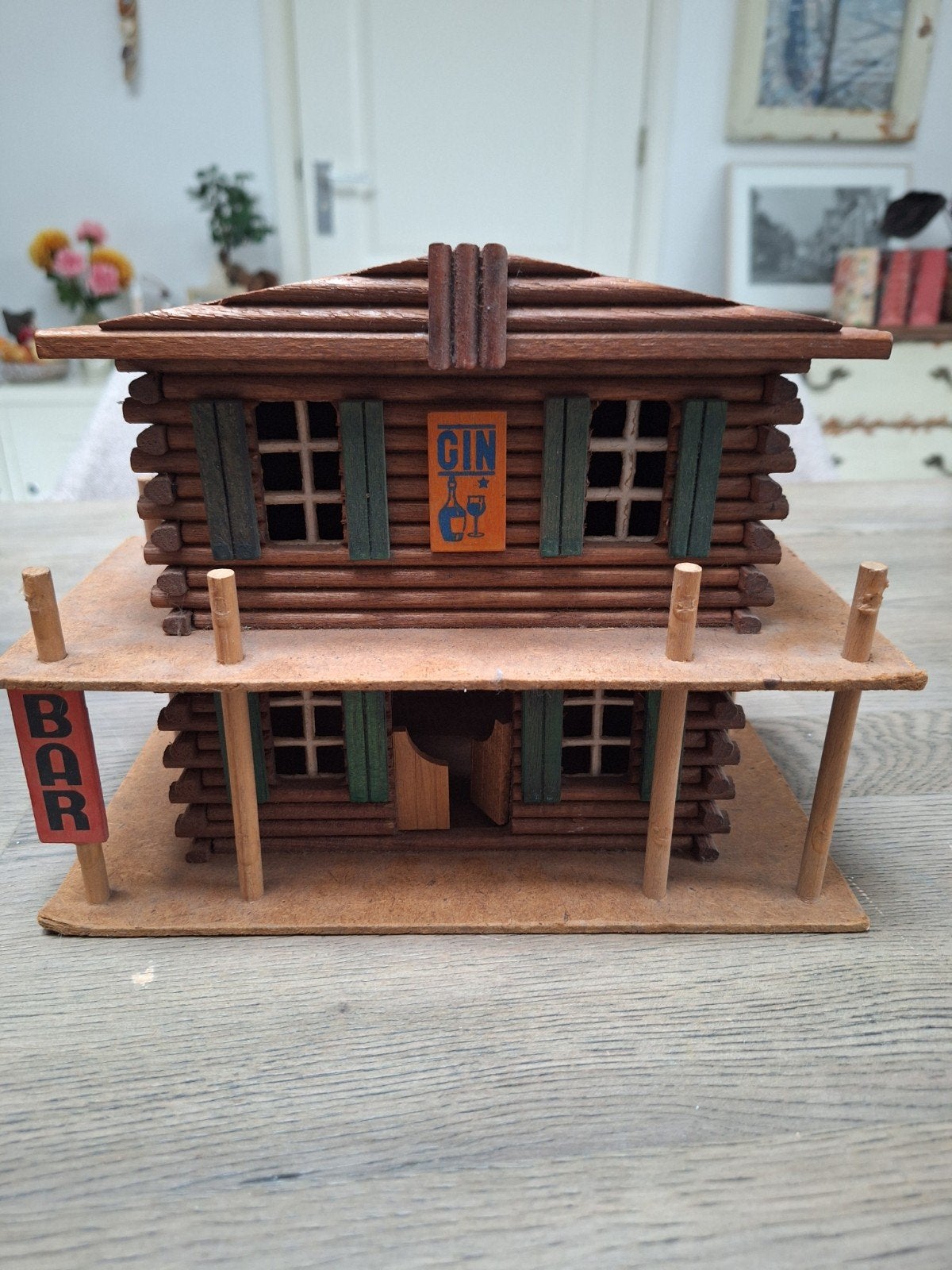 Vintage houten blokhutten set - Western speelgoed, Ophalen of Verzenden