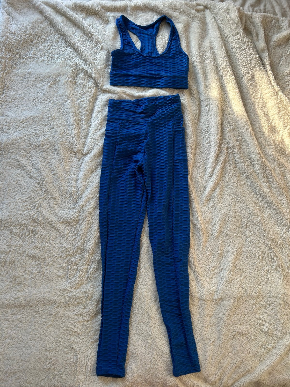 SHEIN Sportset Blauwe Legging en Sportbeha, Blauw, Ophalen of Verzenden, Maat 36 (S), Fitness of Aerobics