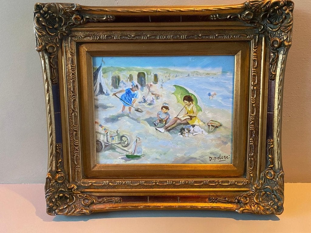 Mooi schilderij strandgezicht olieverf - D. Pelotti, Antiek en Kunst, Ophalen of Verzenden