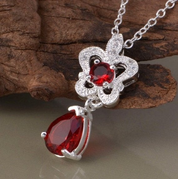 Rode zirkonen 925 sterling zilveren kettinghanger, Nieuw, Ophalen of Verzenden, Zilver, Zilver