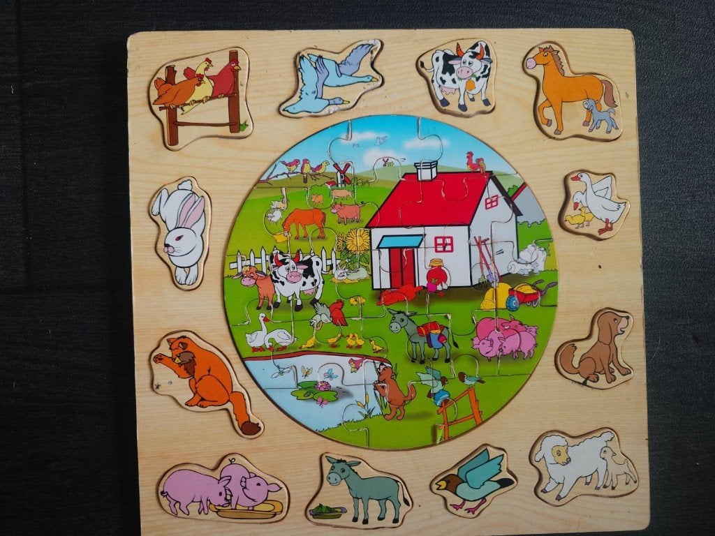 Houten puzzel boerderij, 2 tot 4 jaar, Gebruikt, 10 tot 50 stukjes, Ophalen of Verzenden