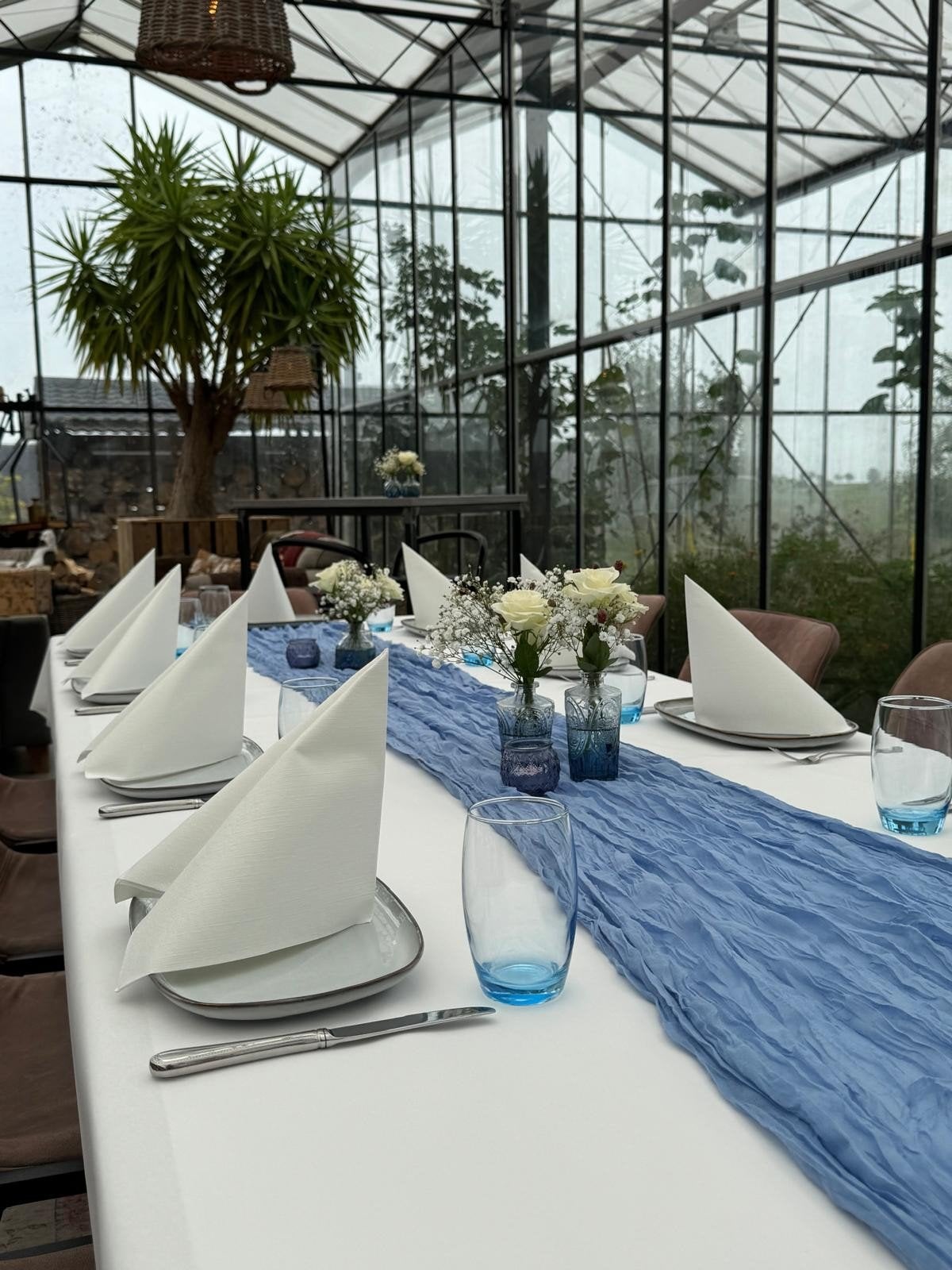 6x Lichtblauwe Tafellopers, Verzenden, Geschikt voor buiten, Blauw, Nieuw