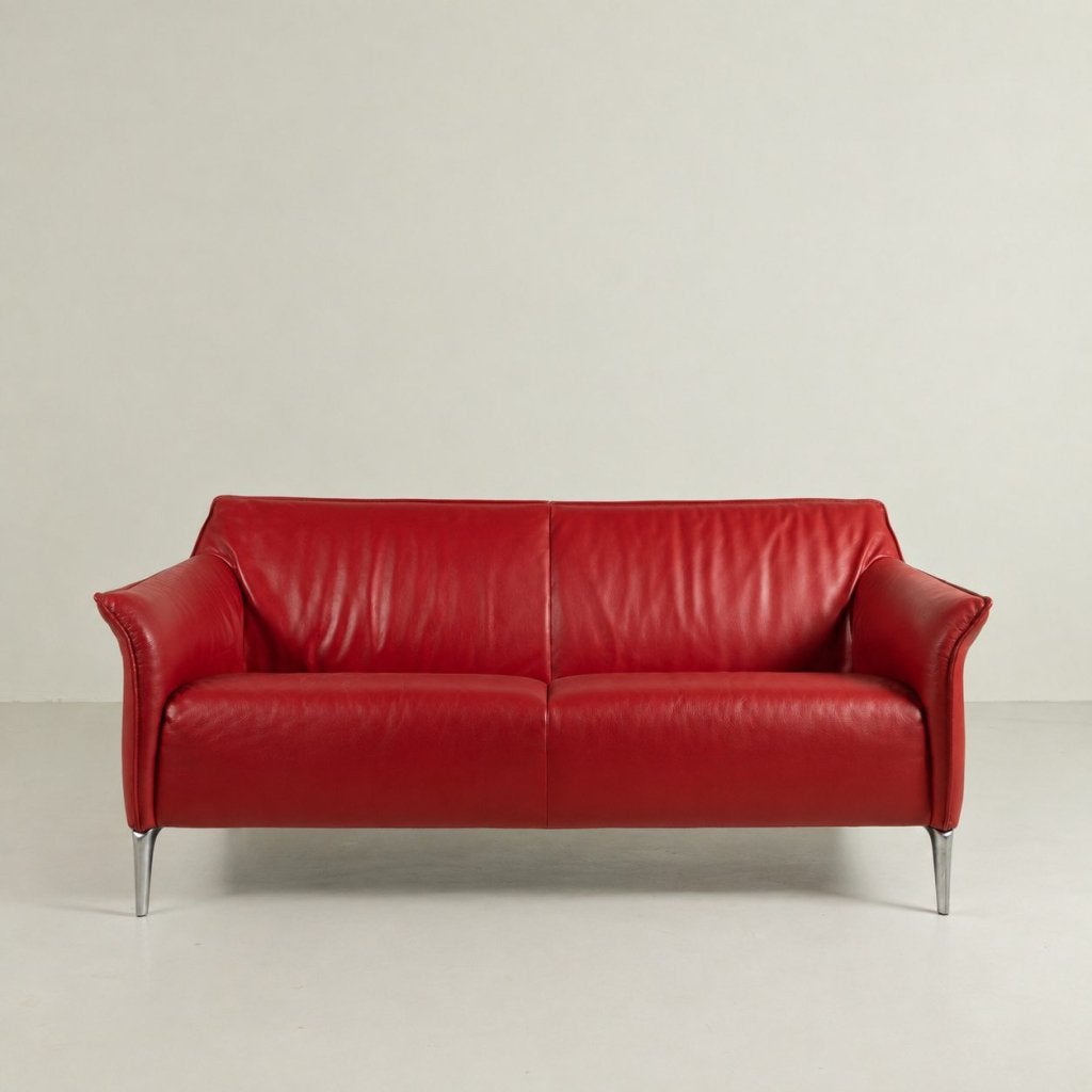 Leolux Mayon Bank 3-Zits Rood Leer, Niet ingevuld, Leolux, Niet ingevuld, 75 tot 100 cm
