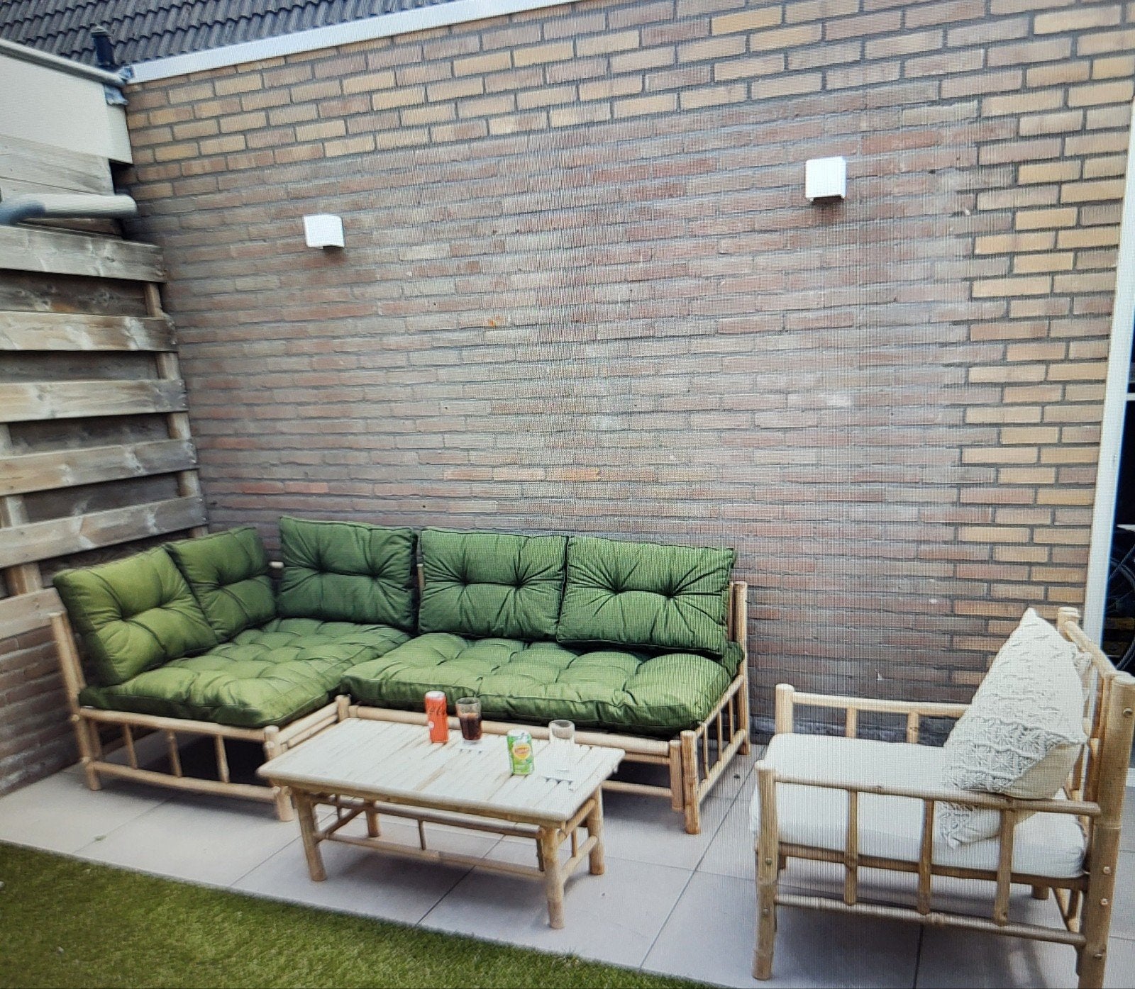 Tuinsetje bamboe lounge, Tuin en Terras, Tuinsets en Loungesets, Ophalen, 4 zitplaatsen, Gebruikt, Bank